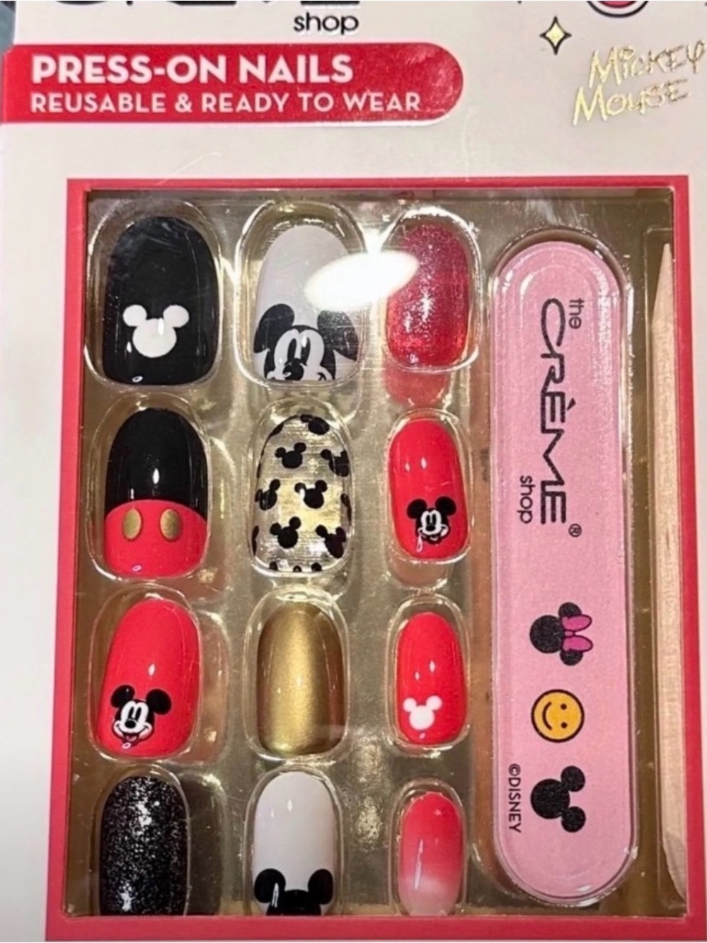 Disney x The Crème Shop Mickey Mouse Press-On Nails - Red, Gold, Black, White